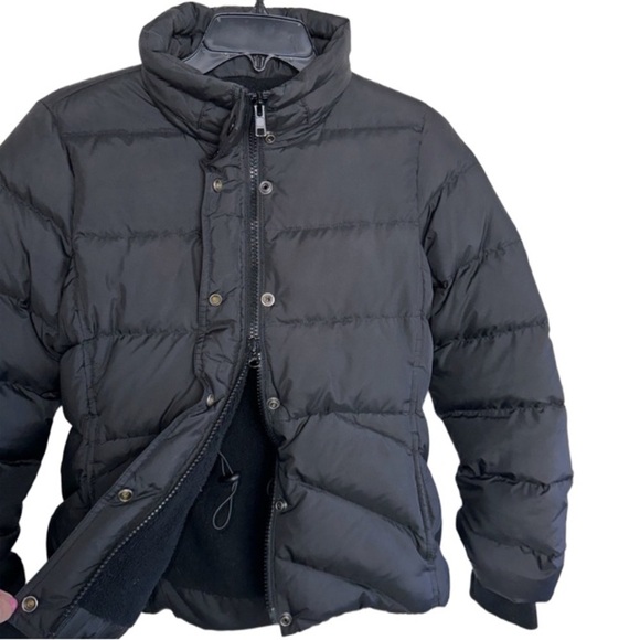 J. Crew Down Feather Hooded Puffer Jacket Black Warm Sherpa Lined Sz Small - Picture 3 of 13